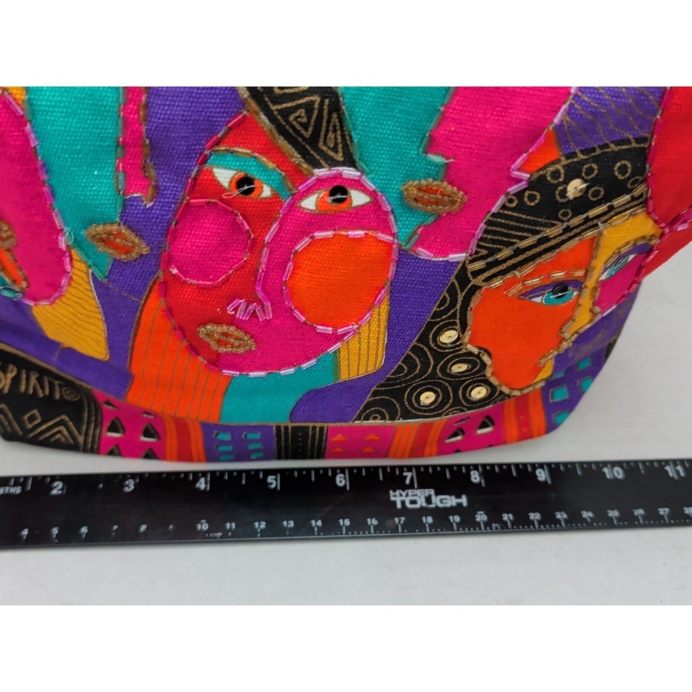 Laurel Burch Woman Spirit Small Colorful Tote Bag Beaded OpArt Abstract Geometri - Picture 6 of 11